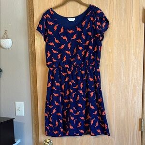 Dinosaur dress, women’s large, navy and orange